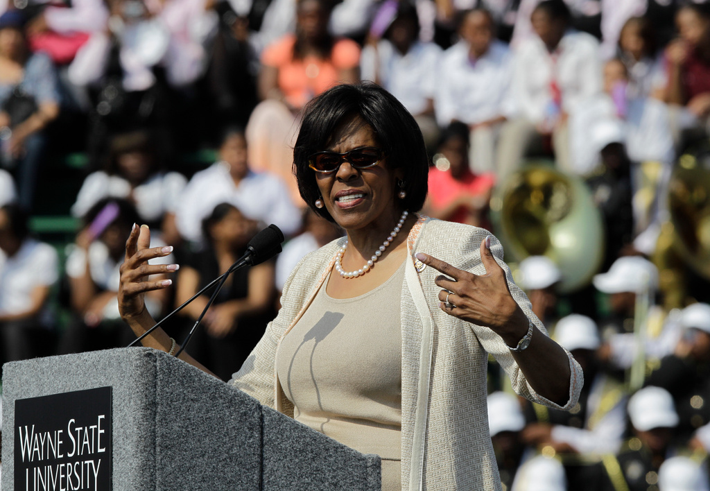 FILE - Rep. Carolyn Cheeks Kilpatrick, D-Mich., speaks at a White House youth leadership and mentoring event at Wayne State University in Detroit, May 26, 2010. (AP Photo/Paul Sancya, File)