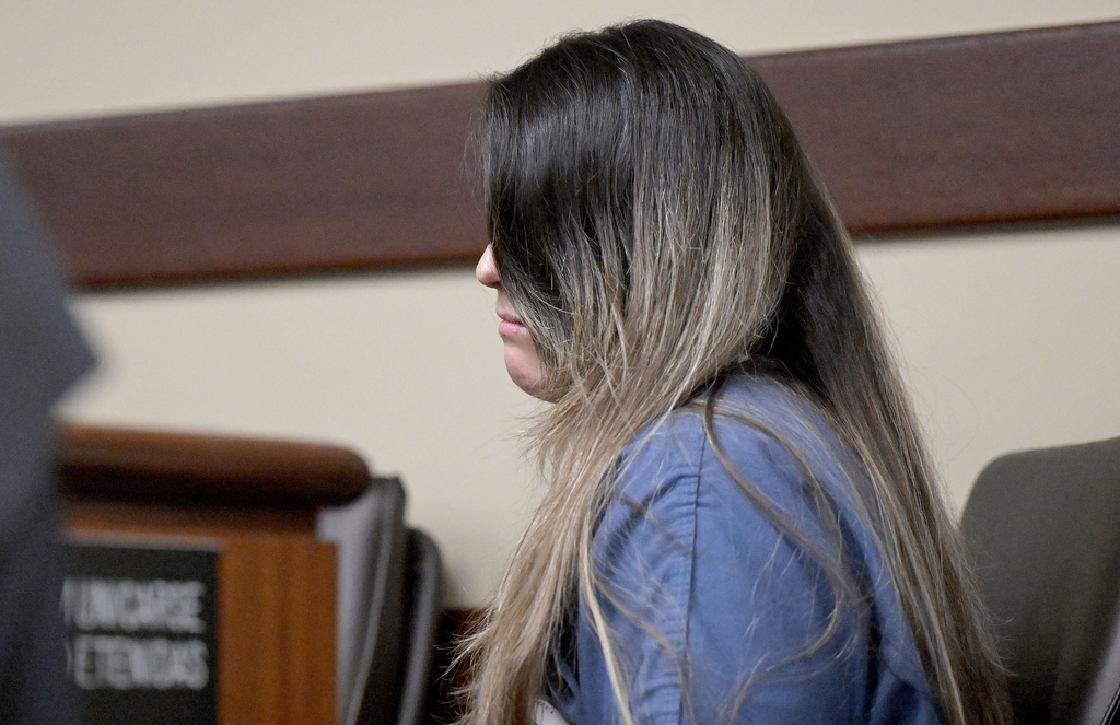 Rebecca Haro sits at the Riverside Hall of Justice in Riverside, Calif., on Thursday, Oct 16, 2025. (Will Lester/The Orange County Register via AP, Pool)