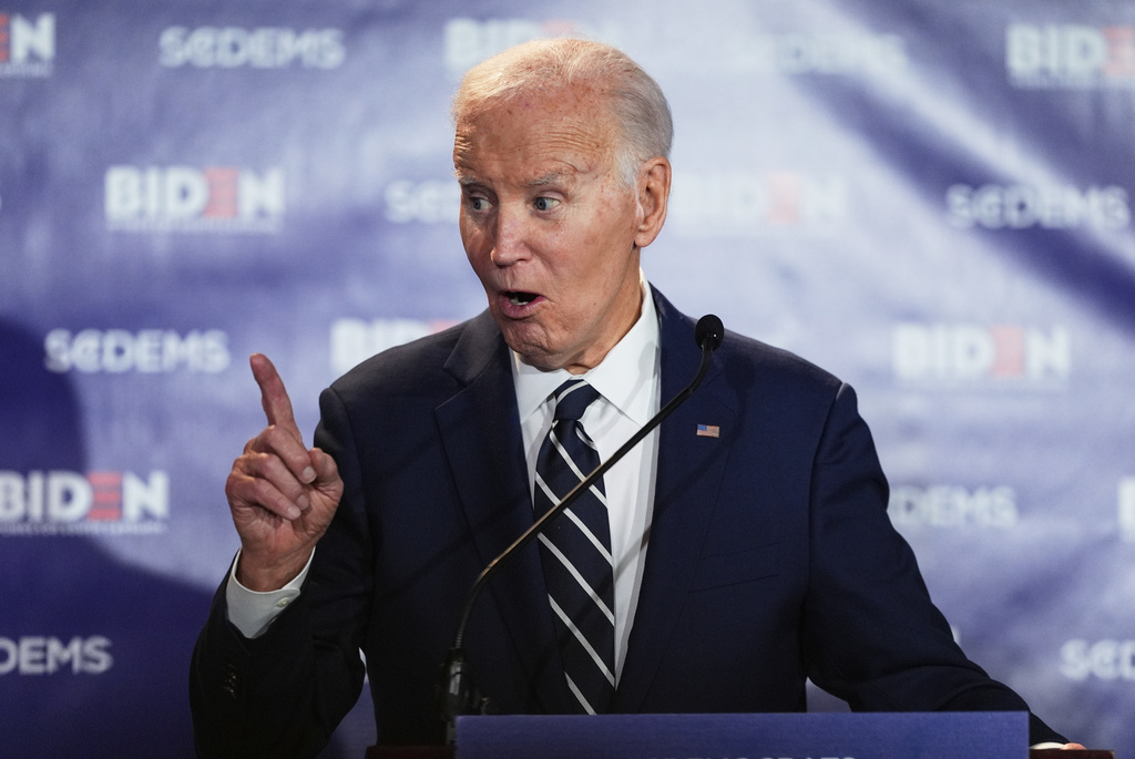 Former President Joe Biden speaks to the South Carolina Democratic Party on Friday, Feb. 27, 2026, in Columbia, S.C. (AP Photo/Matt Kelley)