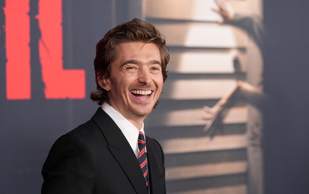 Austin Abrams, a cast member in "Resident Evil," arrives at the premiere of the film on Tuesday, Sept. 15, 2026, in Los Angeles. (AP Photo/Chris Pizzello)