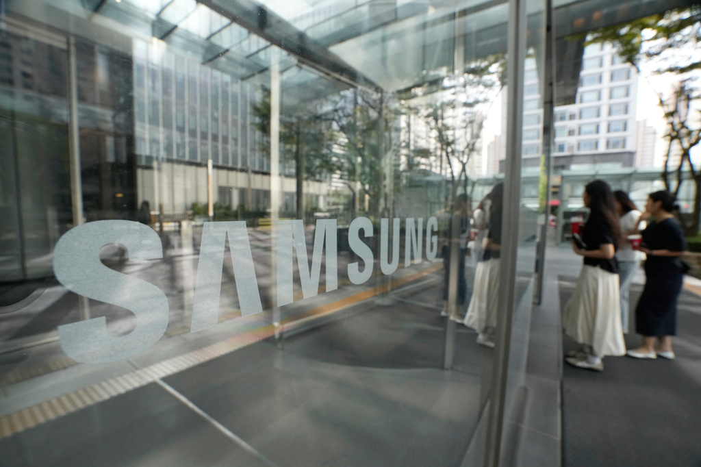 The logo of the Samsung Electronics Co. is seen at its office in Seoul, South Korea, Thursday, July 30, 2026. (AP Photo/Ahn Young-joon)