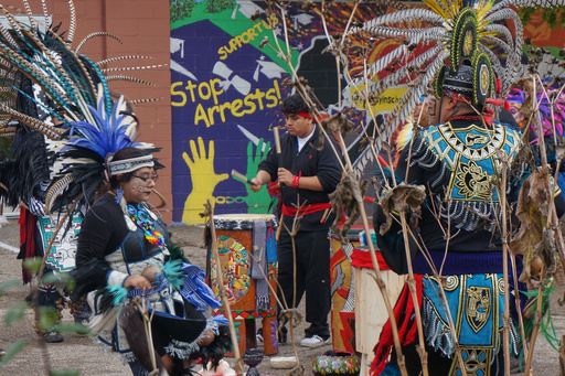 Aztec dance groups perform outside El Colegio High School in Minneapolis during a commemoration of Día de Muertos (Day of the Dead) on Saturday, Nov. 1, 2025. (AP Photo/Giovanna Dell'Orto) Aztec dance groups perform outside El Colegio High School in Minneapolis during a commemoration of Día de Muertos (Day of the Dead) on Saturday, Nov. 1, 2025. (AP Photo/Giovanna Dell'Orto)