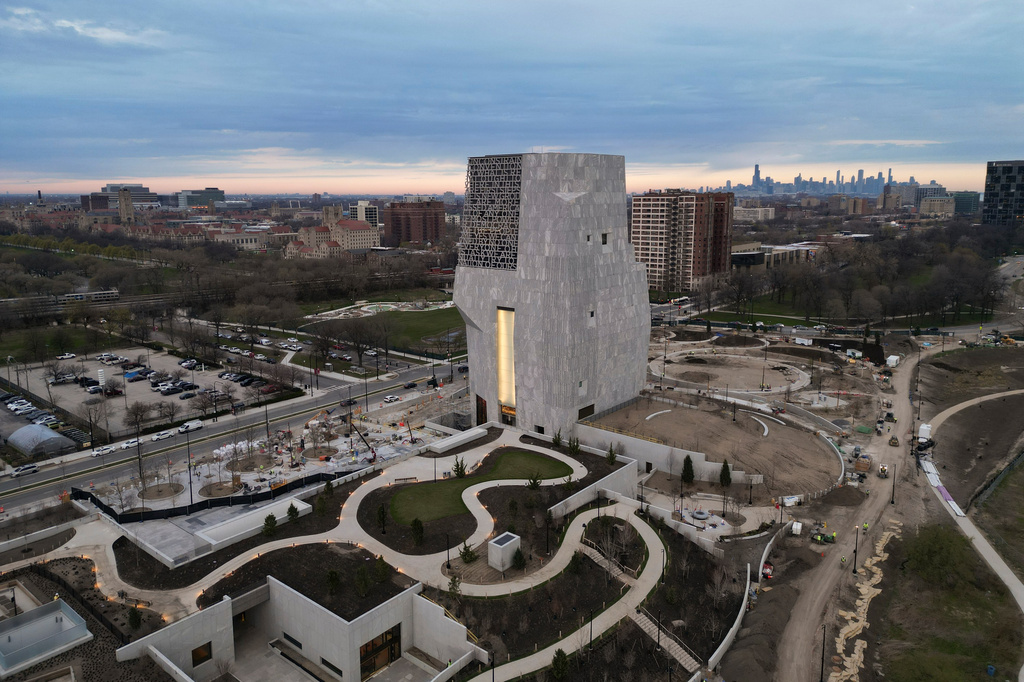 The Obama Presidential Center is seen Thursday, April 9, 2026, in Chicago. (AP Photo/Erin Hooley)
