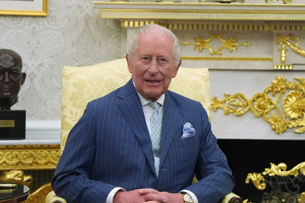 Britain's King Charles III meets with President Donald Trump in the Oval Office of the White House, Tuesday, April 28, 2026, in Washington, during a State Visit. (AP Photo/Alex Brandon)
