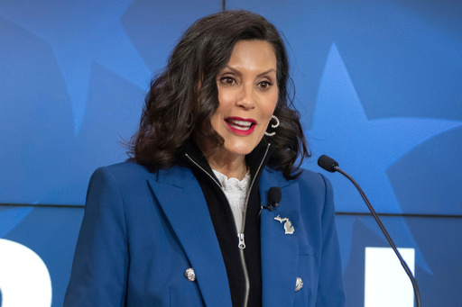 FILE - Michigan Gov. Gretchen Whitmer gives a policy speech at an event, April 9, 2025, in Washington. (AP Photo/Mark Schiefelbein, File) FILE - Michigan Gov. Gretchen Whitmer gives a policy speech at an event, April 9, 2025, in Washington. (AP Photo/Mark Schiefelbein, File)