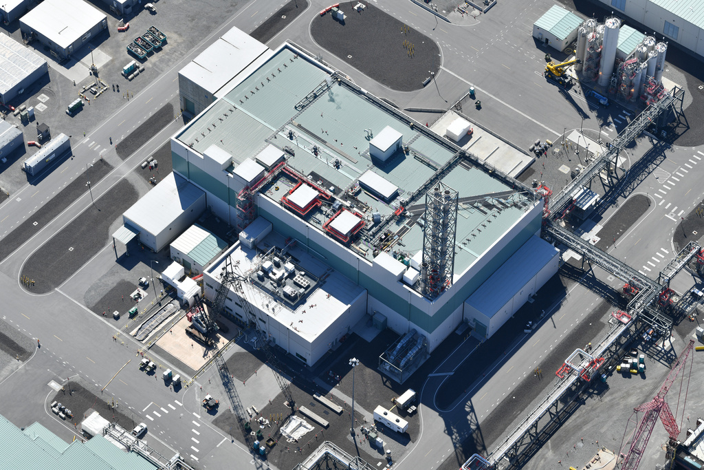 This aerial photo shows the Low Activity Waste Facility at the Hanford Nuclear Reservation in Washington, where glass will soon be used to solidify radioactive and other toxic materials, on April 18, 2025. (Department of Energy via AP)