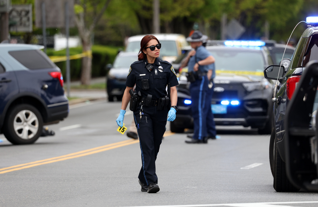 Police respond to the scene of a shooting on Monday, May 11, 2026 in Cambridge, Mass. (Jessica Rinaldi /The Boston Globe via AP)