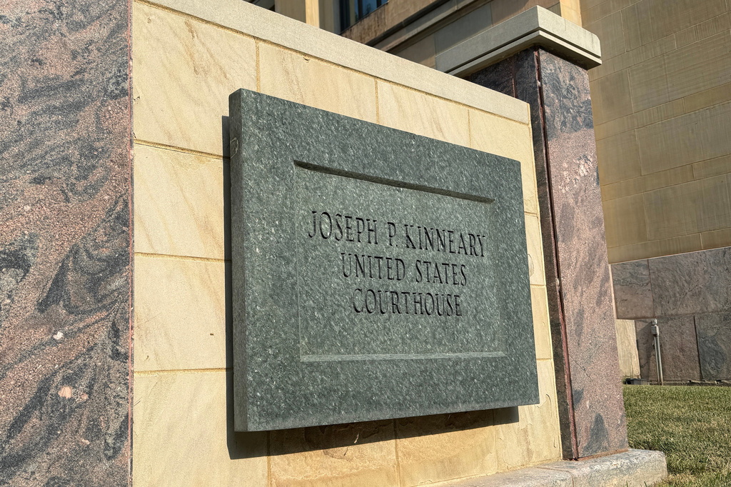 A sign marks the United States District Court for the Southern District of Ohio Thursday, July 16, 2026, in Columbus, Ohio. (AP Photo/Patrick Aftoora-Orsagos)
