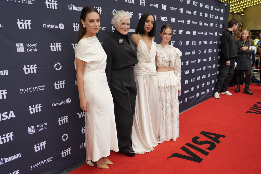 Mila Kunis, from left, Glenn Close, Kerry Washington, and Cailee Spaeny attend the premiere of "Wake Up Dead Man: A Knives Out Mystery" at the Princess of Wales Theatre during the Toronto International Film Festival on Saturday, Sept. 6, 2025, in Toronto. (AP Photo/Chris Pizzello)