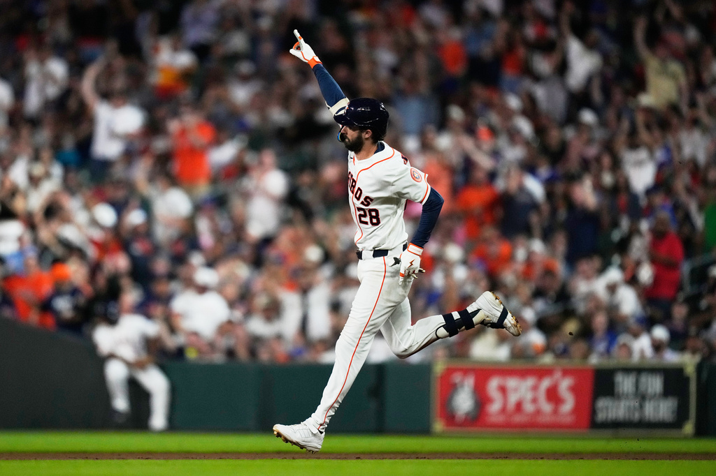 Houston Astros' Braden Shewmake runs the bases after hitting a home run during the third inning of a baseball game against the Los Angeles Dodgers in Houston, Tuesday, May 5, 2026. (AP Photo/Ashley Landis)