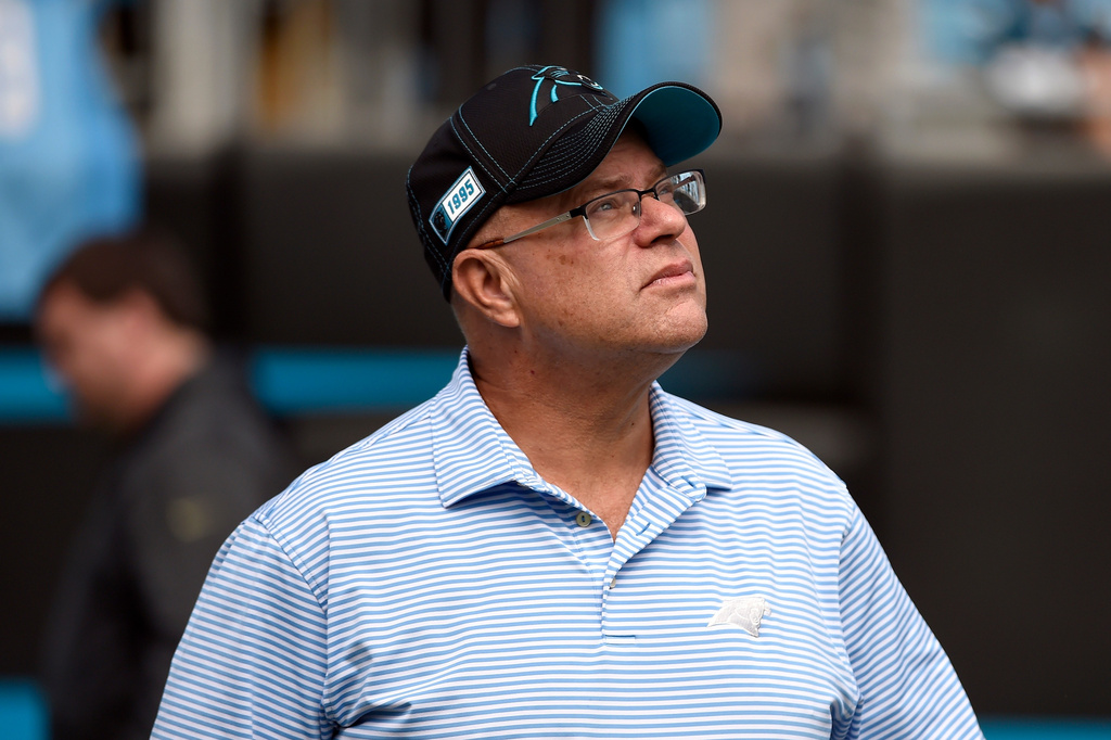 FILE - Carolina Panthers owner David Tepper is seen prior to an NFL football game between the Carolina Panthers and the Jacksonville Jaguars in Charlotte, N.C., Sunday, Oct. 6, 2019. (AP Photo/Mike McCarn,File)