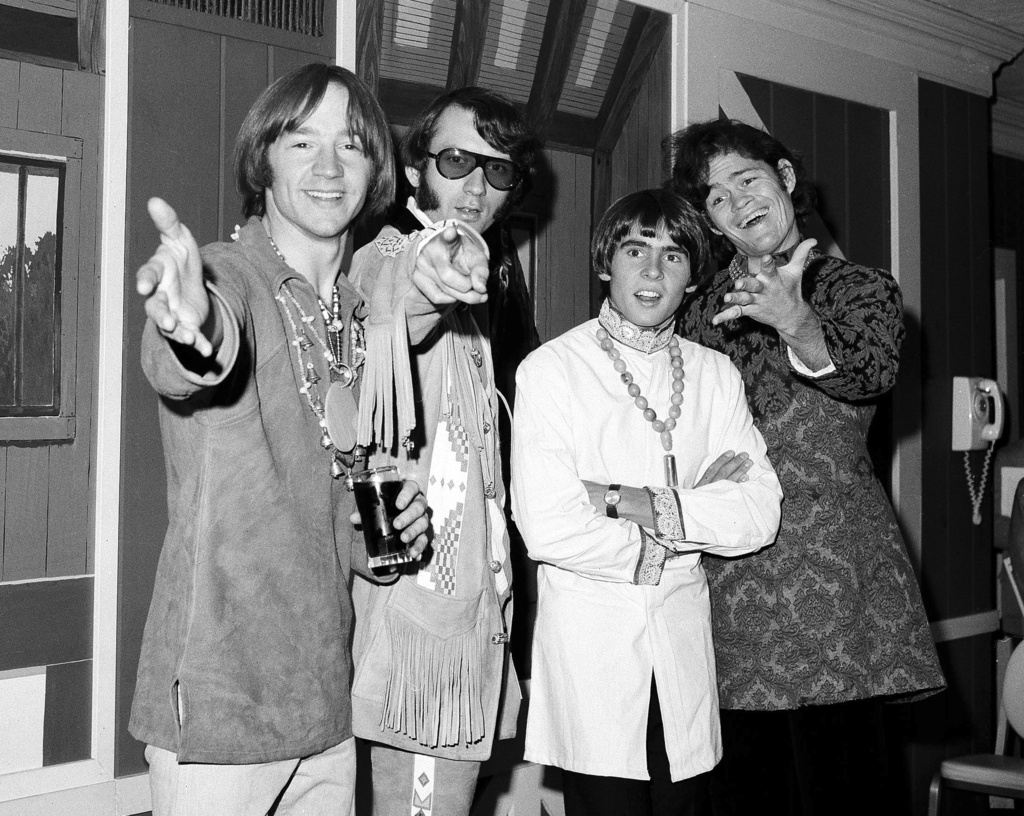 FILE - This July 6, 1967 file photo shows the musical group, The Monkees, from left, Peter Tork, Mike Nesmith, David Jones, and Micky Dolenz at a news conference at the Warwick Hotel in New York. (AP Photo/Ray Howard, file)