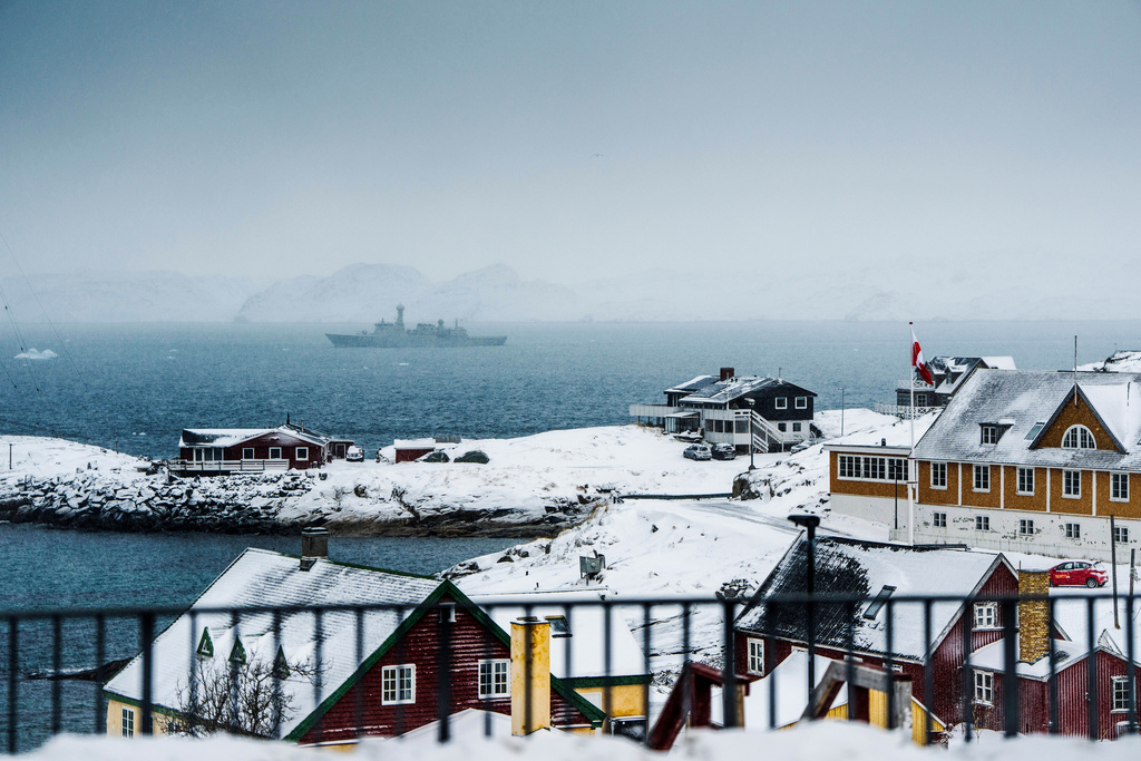 The Danish navy's inspection ship HDMS Vaedderen sails off Nuuk, Greenland, on Sunday, Jan. 18, 2026. (Mads Claus Rasmussen/Ritzau Scanpix via AP)