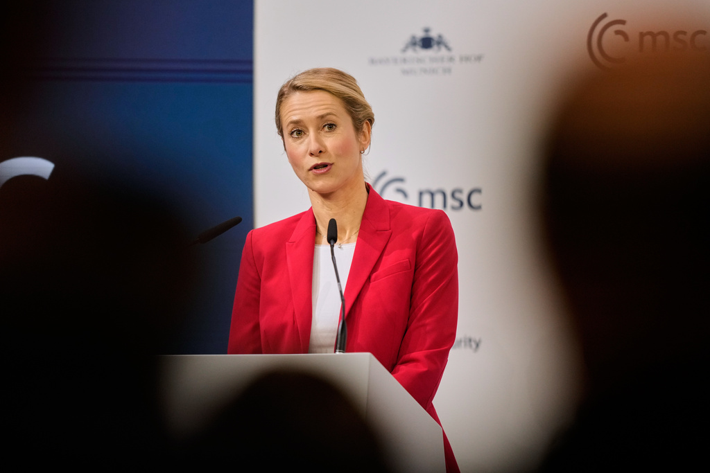 European Union foreign policy chief Kaja Kallas speaks during the Munich Security Conference in Munich, Germany, Sunday, Feb. 15, 2026. (AP Photo/Michael Probst)