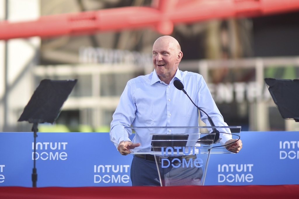 FILE - Steve Ballmer appears at the opening night of the Intuit Dome arena Aug. 15, 2024, in Inglewood, Calif. (Photo by Richard Shotwell/Invision/AP, File)
