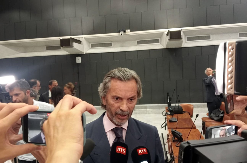 Giovanni Paolo Accinni, lawyer of Giovanni Castellucci, former CEO of Italian highway operator Autostrade per l’Italia, is interviewed after an Italian court convicts the former CEO of Italy’s main highway operator in a deadly bridge collapse in Genoa and hands down 12-year sentence, in Genoa, Italy, Thursday, July 16, 2026. (Valentina Carosini/LaPresse via AP)