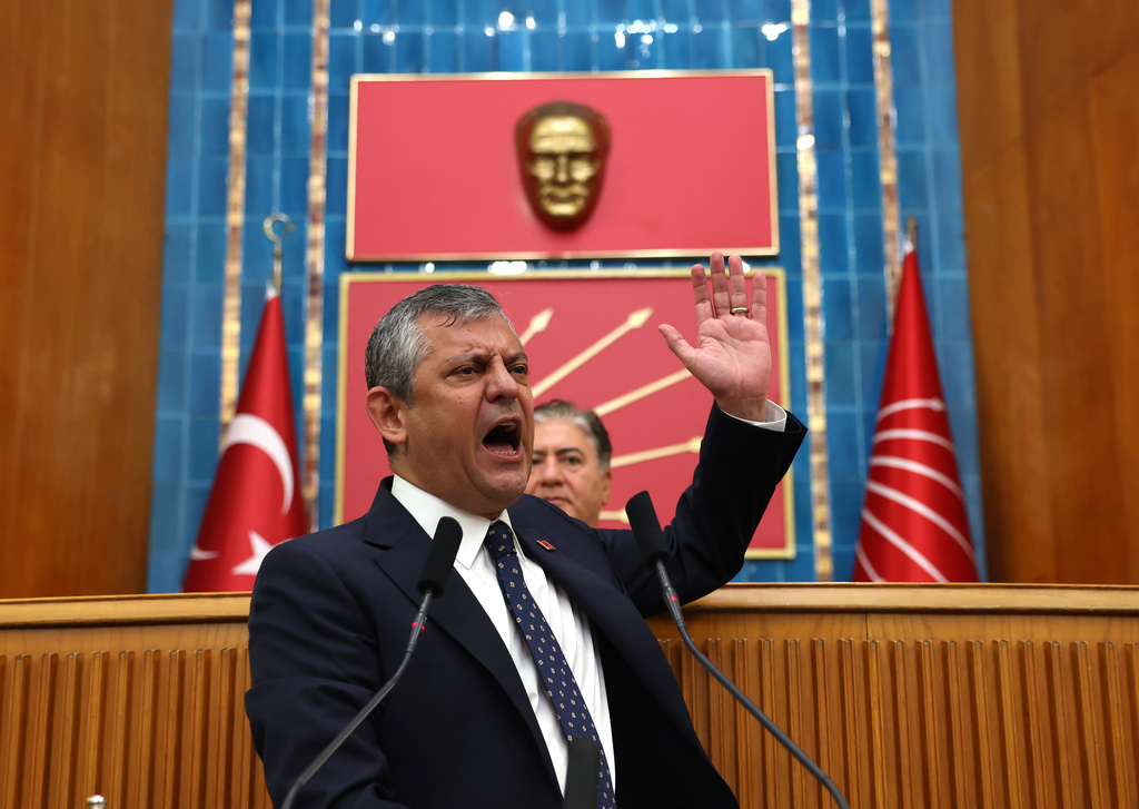 Turkey's deposed main opposition Republican People's Party (CHP) leader Ozgur Ozel addresses party's supporters during a parliamentary group meeting in Ankara, Turkey, Tuesday, July 21, 2026. (Yavuz Ozden/DIA Photo via AP)