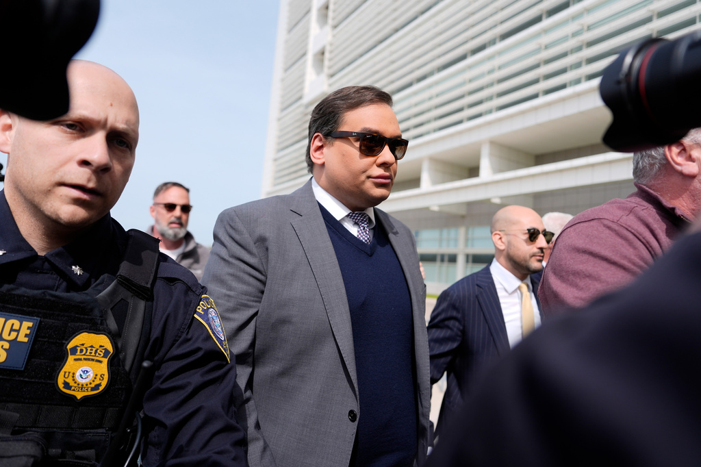 FILE - Former U.S. Rep. George Santos arrives at federal court for sentencing, April 25, 2025, in Central Islip, N.Y. (AP Photo/Julia Demaree Nikhinson, File)