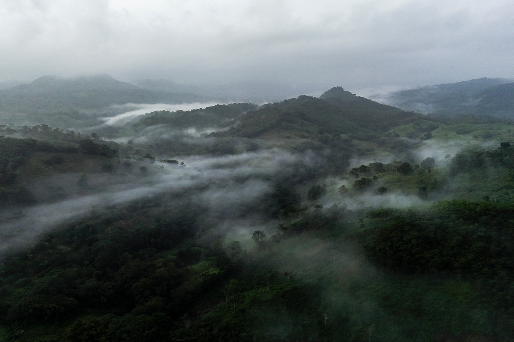Fog covers the community of El Limon, Panama, the site of the proposed Rio Indio Reservoir, Sunday, July 26, 2026. (AP Photo/Matias Delacroix)