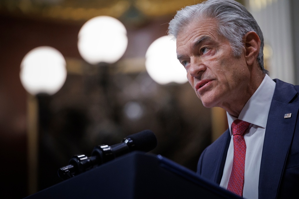Administrator for the Centers for Medicare & Medicaid Services Dr. Mehmet Oz speaks at a news conference on efforts to combat fraud, in the Old Eisenhower Executive Office Building on the White House campus Wednesday, Feb. 25, 2026, in Washington. (AP Photo/Tom Brenner)