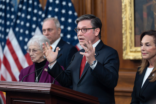 Speaker of the House Mike Johnson, R-La., flanked by Rep. Virginia Foxx, R-N.C., chair of the House Rules Committee, left, and Rep. Lisa McClain, R-Mich., tells reporters he is starting a project along with the speaker of the Israeli Knesset to rally global leaders to support President Donald Trump's nomination for next year's Nobel Peace Prize, as the government shutdown enters its third week, at the Capitol in Washington, Tuesday, Oct. 14, 2025. (AP Photo/J. Scott Applewhite) Speaker of the House Mike Johnson, R-La., flanked by Rep. Virginia Foxx, R-N.C., chair of the House Rules Committee, left, and Rep. Lisa McClain, R-Mich., tells reporters he is starting a project along with the speaker of the Israeli Knesset to rally global leaders to support President Donald Trump's nomination for next year's Nobel Peace Prize, as the government shutdown enters its third week, at the Capitol in Washington, Tuesday, Oct. 14, 2025. (AP Photo/J. Scott Applewhite)