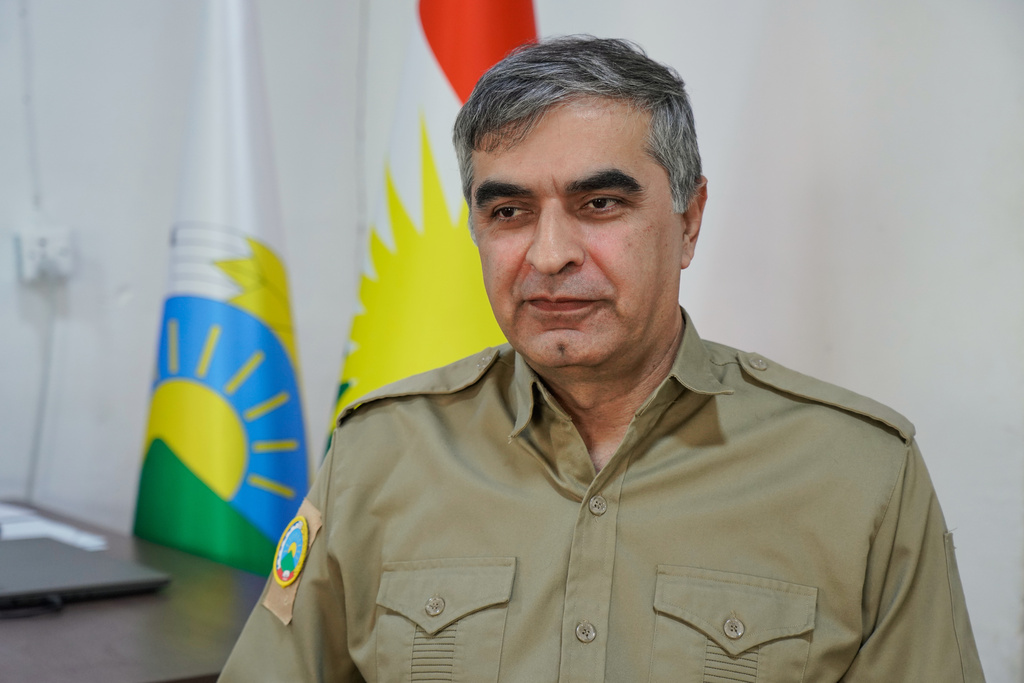 Karim Parwizi, member of the leadership council of the Democratic Party of Iranian Kurdistan, PDKI, gives an interview in Irbil, Iraq, Friday, Feb. 27, 2026. (AP Photo/Rashid Yahya)