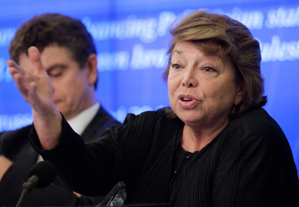 FILE - Palestinian envoy to the European Union, Leila Shahid, addresses the public during an international meeting in support of the Israeli-Palestinian peace process in Brussels on June 28, 2011. (AP Photo/Yves Logghe, File)