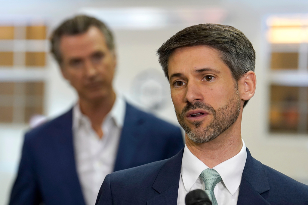 FILE - San Jose Mayor Matt Mahan speaks in Sacramento Calif., March 16, 2023. (AP Photo/Rich Pedroncelli, File)