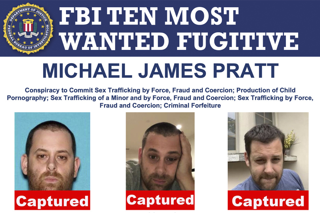 FILE - This image made available by the U.S. Federal Bureau of Investigation shows three photos of Michael James Pratt, the founder of a California-based porn empire that coerced young women into filming adult videos. (FBI via AP, File)