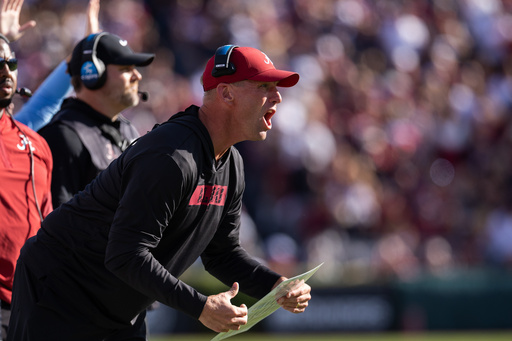 Alabama head coach Kalen Deboer yells at his team during the first half against South Carolina in an NCAA college football game, Saturday, Oct. 25, 2025, in Columbia, S.C. (AP Photo/Scott Kinser) Alabama head coach Kalen Deboer yells at his team during the first half against South Carolina in an NCAA college football game, Saturday, Oct. 25, 2025, in Columbia, S.C. (AP Photo/Scott Kinser)