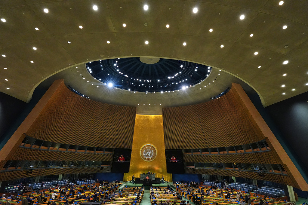President of Dominica Sylvanie Burton addresses the 81st session of the United Nations General Assembly at U.N. headquarters Tuesday, Sept. 22, 2026. (AP Photo/Frank Franklin II)