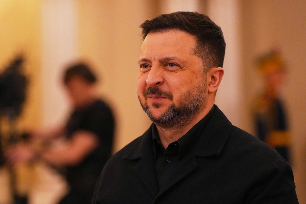 Ukraine's President Volodymyr Zelenskyy arrives at the Bucharest B9 summit held at the Cotroceni Presidential Palace in Bucharest, Romania, Wednesday, May 13, 2026. (AP Photo/Vadim Ghirda)