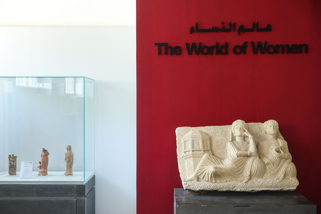 Ancient sculptures are displayed in a section titled "The World of Women" at the National Museum of Syria in Damascus, Friday, May 23, 2025. (AP Photo/Ghaith Alsayed)