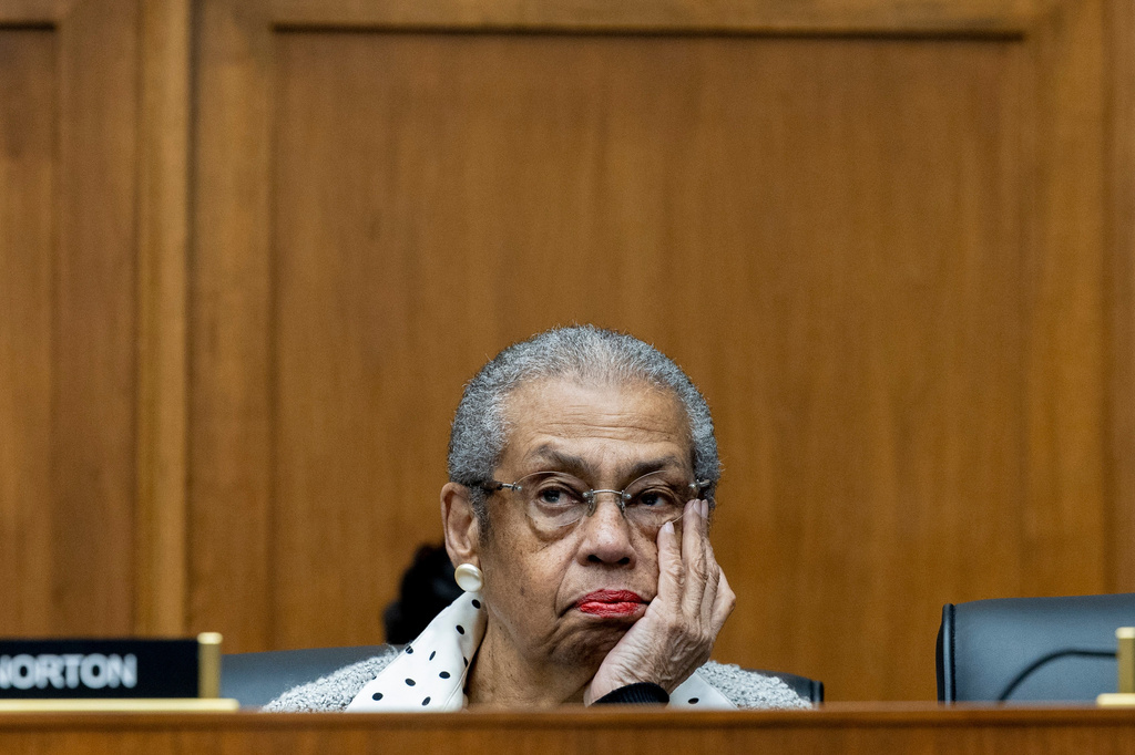 FILE - Del. Eleanor Holmes Norton, D-D.C., listens to speakers during a House Transportation and Infrastructure subcommittee hearing at the Capitol in Washington, Dec. 12, 2023. (AP Photo/Amanda Andrade-Rhoades, File)