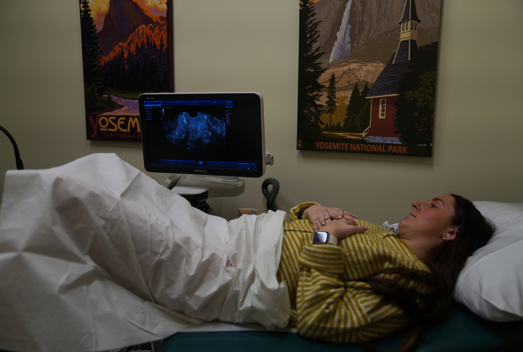 IVF patient Maggie Lichfield gets an ultrasound at Rejoice Fertility, Jan. 9, 2026, in Knoxville, Tenn. (AP Photo/Jessie Wardarski)