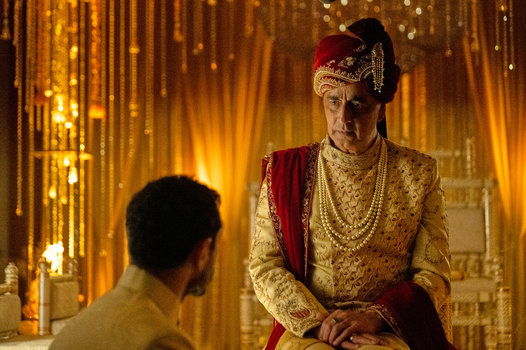 This image released by Vertical Entertainment shows Riz Ahmed, left, and Art Malik in a scene from "Hamlet." (Vertical Entertainment via AP)