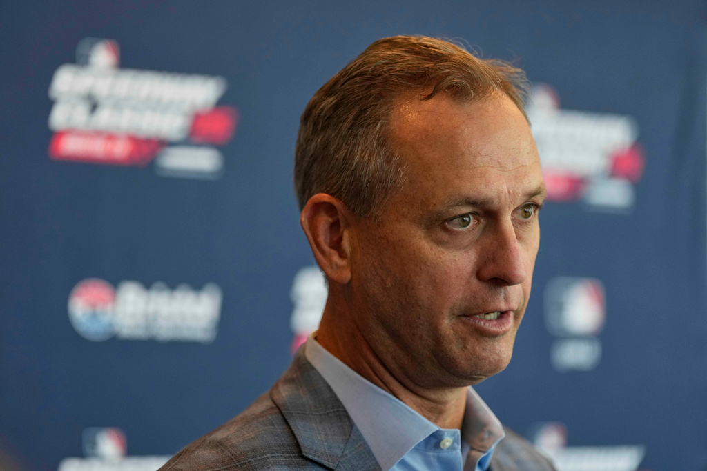 FILE - Derek Schiller, president and CEO of the Atlanta Braves, speaks during a news conference about the Speedway Classic baseball game, Tuesday, April 22, 2025, in Nashville, Tenn. (AP Photo/George Walker IV, File)