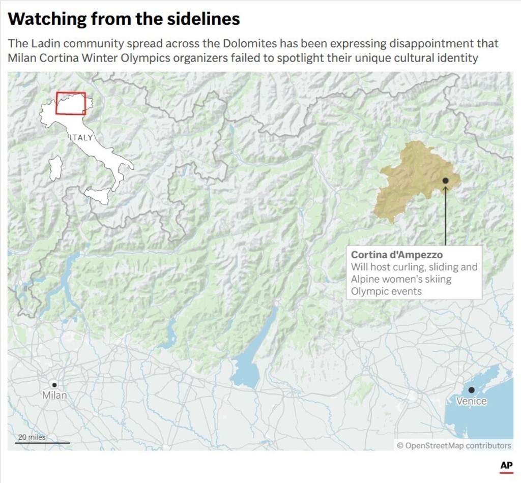 The map shows the Ladin community spread across the Dolomites . (AP Digital Embed)