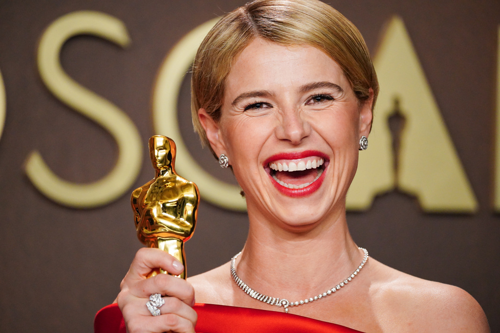 Jessie Buckley, winner of the award for actress in a leading role for "Hamnet," poses in the press room at the Oscars on Sunday, March 15, 2026, at the Dolby Theatre in Los Angeles. (Photo by Jordan Strauss/Invision/AP)