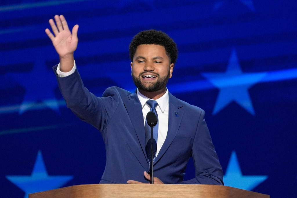 FILE - Rep. Maxwell Frost, D-Fla., speaks during the Democratic National Convention in Chicago, on Thursday, Aug. 22, 2024. (AP Photo/J. Scott Applewhite, File)