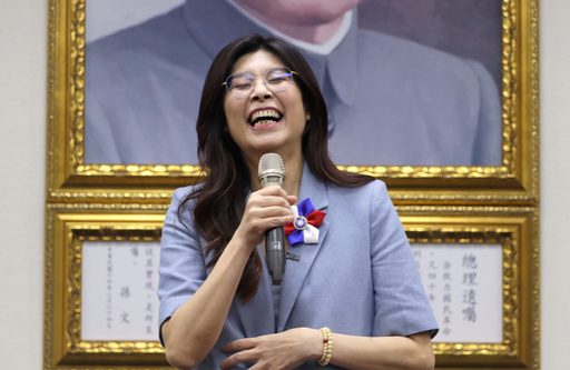 Cheng Li-wun react to medias after winning in the Kuomintang (KMT, Nationalist Party) chairman election in Taipei, Taiwan, Saturday, Oct. 18, 2025. (AP Photo/Chiang Ying-ying) Cheng Li-wun react to medias after winning in the Kuomintang (KMT, Nationalist Party) chairman election in Taipei, Taiwan, Saturday, Oct. 18, 2025. (AP Photo/Chiang Ying-ying)
