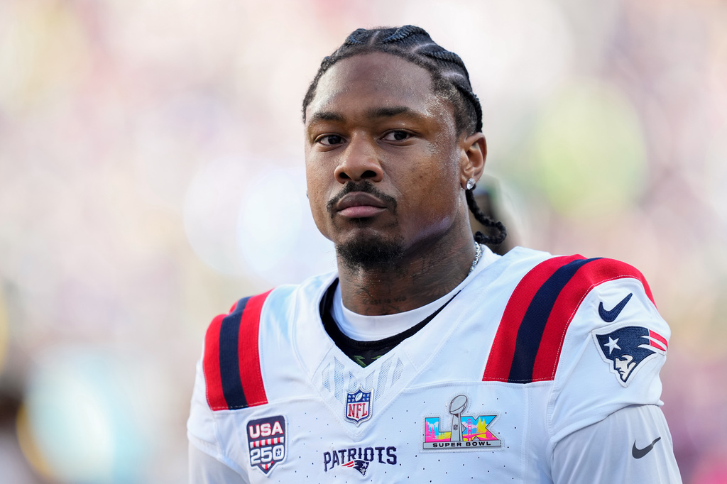 FILE - New England Patriots wide receiver Stefon Diggs walks off the field before the NFL Super Bowl 60 football game against the Seattle Seahawks, Feb. 8, 2026, in Santa Clara, Calif. (AP Photo/Julio Cortez, File)
