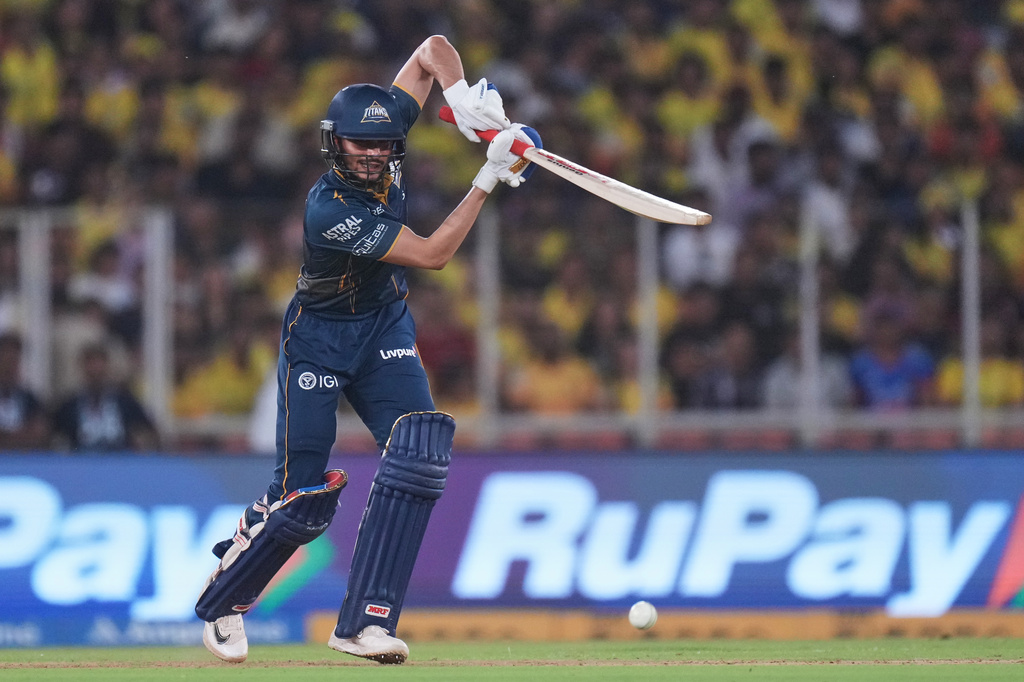 Gujarat Titans' captain Shubman Gill plays a shot during the Indian Premier League cricket match between Gujarat Titans and Chennai Super Kings in Ahmedabad, India, Thursday, May 21, 2026.(AP Photo/Ajit Solanki)