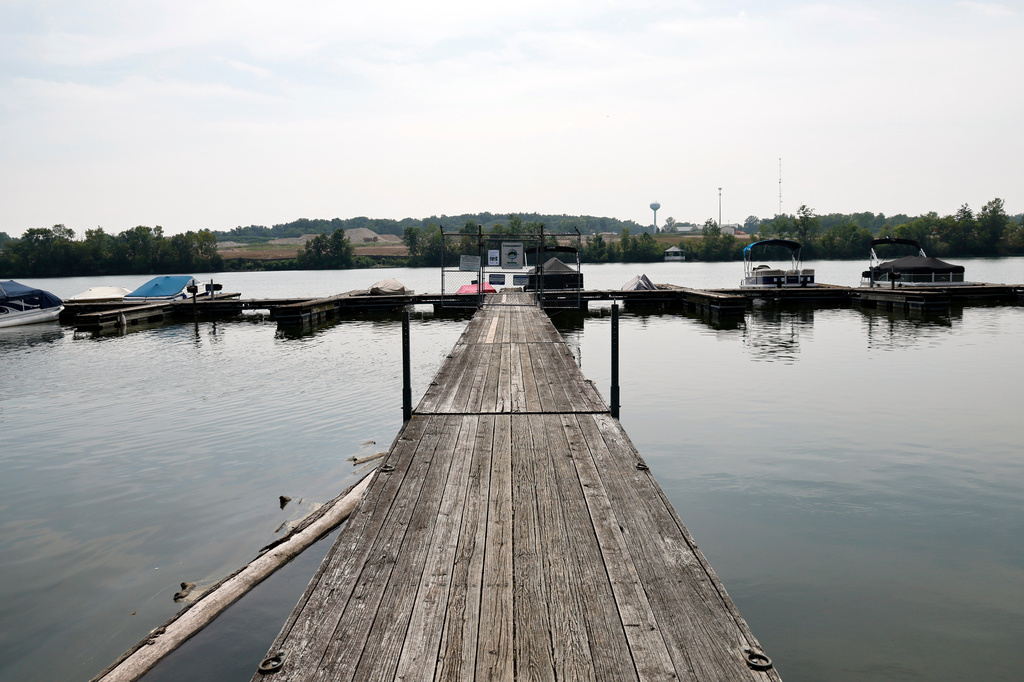 A view of the Scioto River near where multiple people died after several of them went into the water to help another person who was struggling to swim Monday, July 20, 2026, in Powell, Ohio. (AP Photo/Jay LaPrete)