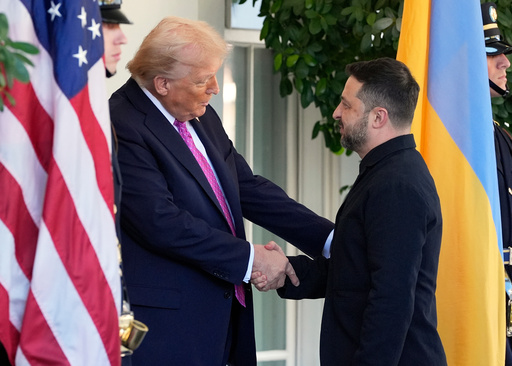 President Donald Trump, left, greets Ukraine's President Volodymyr Zelenskyy at the White House, Friday, Oct. 17, 2025, in Washington. (AP Photo/Alex Brandon) President Donald Trump, left, greets Ukraine's President Volodymyr Zelenskyy at the White House, Friday, Oct. 17, 2025, in Washington. (AP Photo/Alex Brandon)
