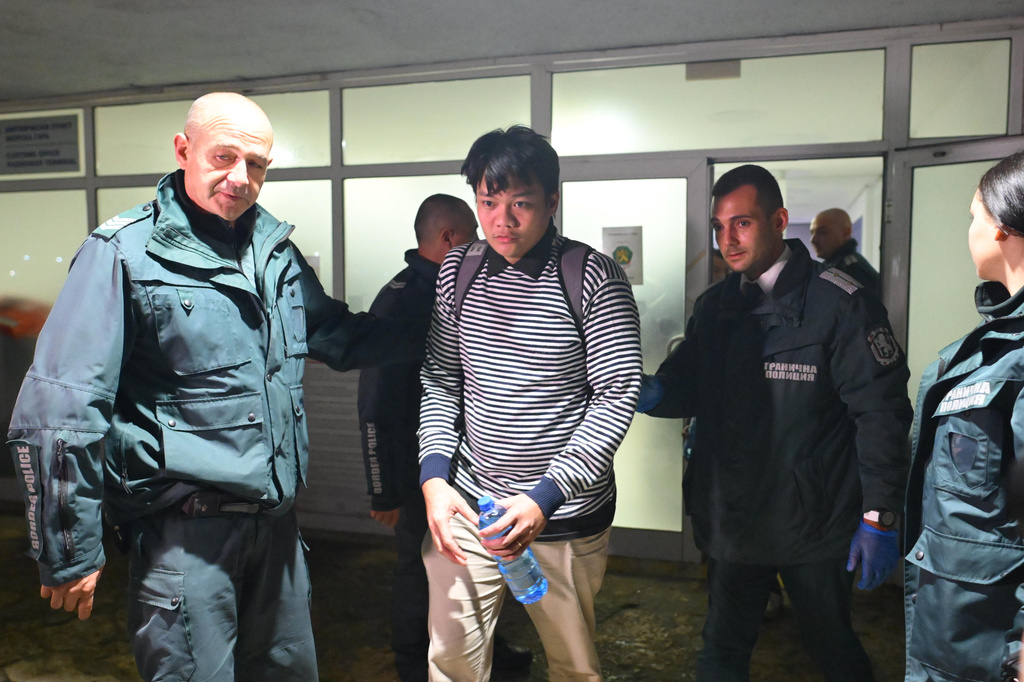 A crew member of the Liberian-flagged container ship Contship Jet, which was attacked by drones, is evacuated and transported to the port of Varna, Bulgaria, aboard the Bulgarian Navy rescue ship "Proteo", late Wednesday, Oct. 28, 2026. (AP Photo/Petko Momchilov)