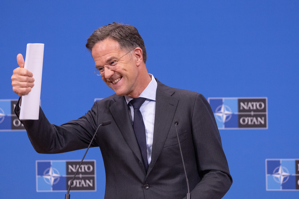 NATO Secretary General Mark Rutte speaks during a pre-ministerial media conference at NATO headquarters in Brussels, Wednesday, June 17, 2026. (AP Photo/Omar Havana)