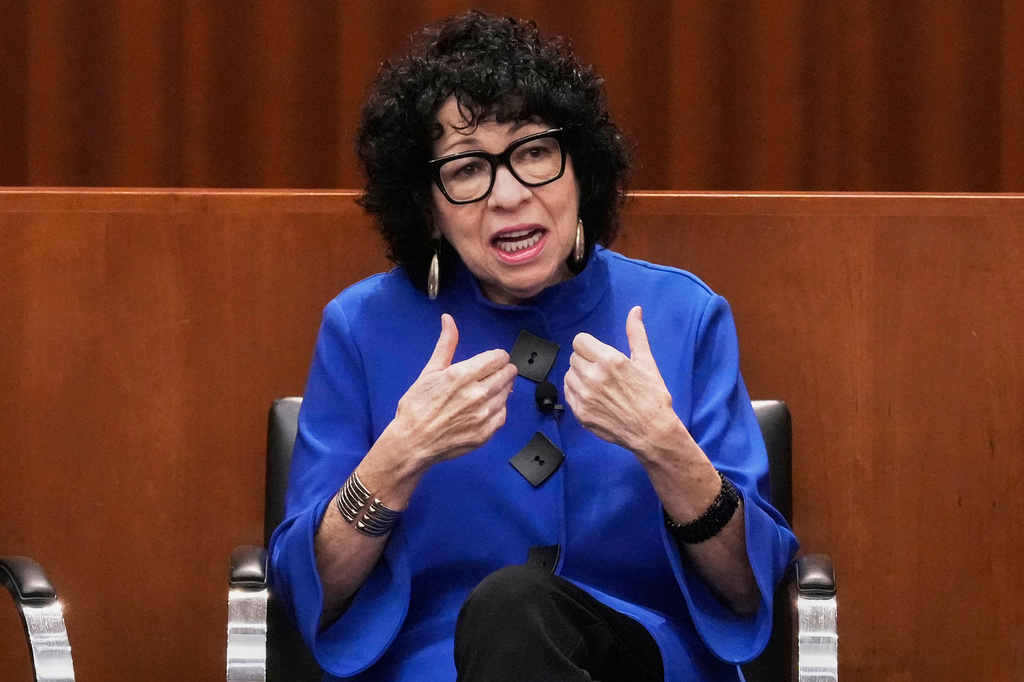 FILE - Supreme Court Justice Sonia Sotomayor speaks at the New York Law School's Constitution and Citizen Day Summit, in New York, Tuesday, Sept. 16, 2025. (AP Photo/Richard Drew, File)
