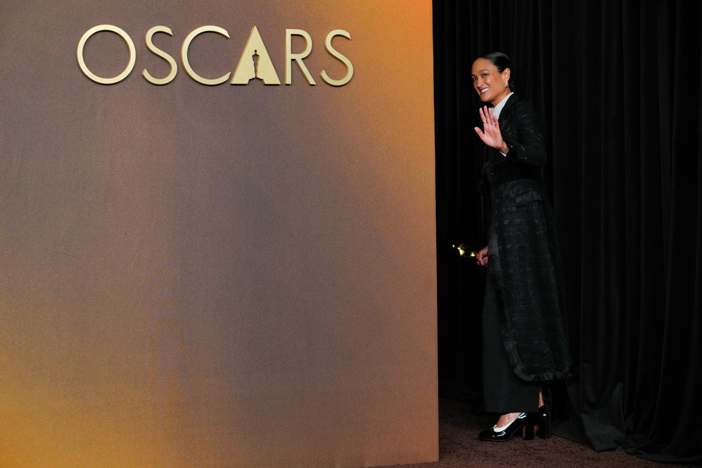 Autumn Durald Arkapaw, winner of the award for cinematography for "Sinners," poses in the press room at the Oscars on Sunday, March 15, 2026, at the Dolby Theatre in Los Angeles. (Photo by Jordan Strauss/Invision/AP)