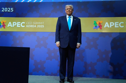 President Donald Trump arrives at an Asia-Pacific Economic Cooperation (APEC) CEO luncheon in Gyoeongju, South Korea, Wednesday, Oct. 29, 2025. (AP Photo/Mark Schiefelbein) President Donald Trump arrives at an Asia-Pacific Economic Cooperation (APEC) CEO luncheon in Gyoeongju, South Korea, Wednesday, Oct. 29, 2025. (AP Photo/Mark Schiefelbein)
